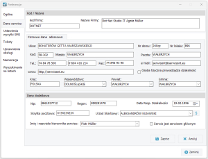 Dane serwisu